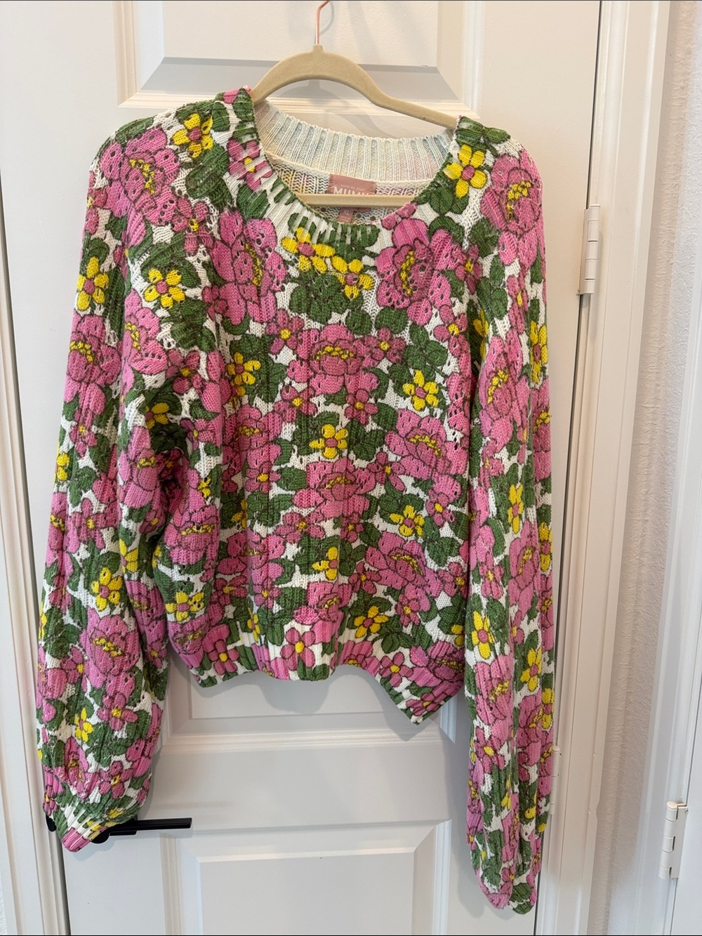 Floral Pink & Green Cable Knit Sweater